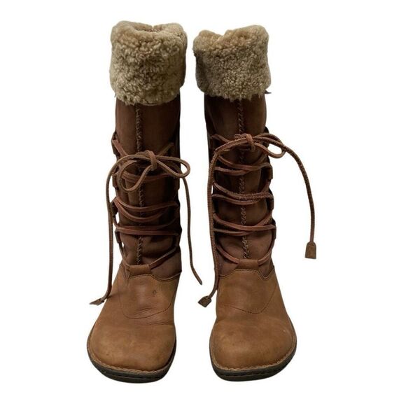 UGG Australia tan leather lace up Tall Torrey women’s 9 Sherling cuff/ lined - Picture 2 of 15
